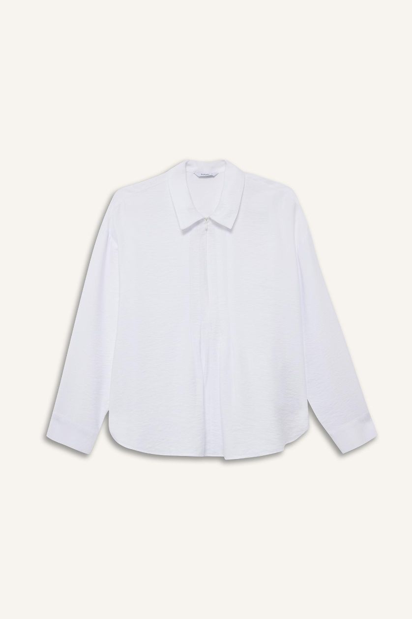 WOMAN White Relax Fit Shirt Collar Long Sleeve Shirt