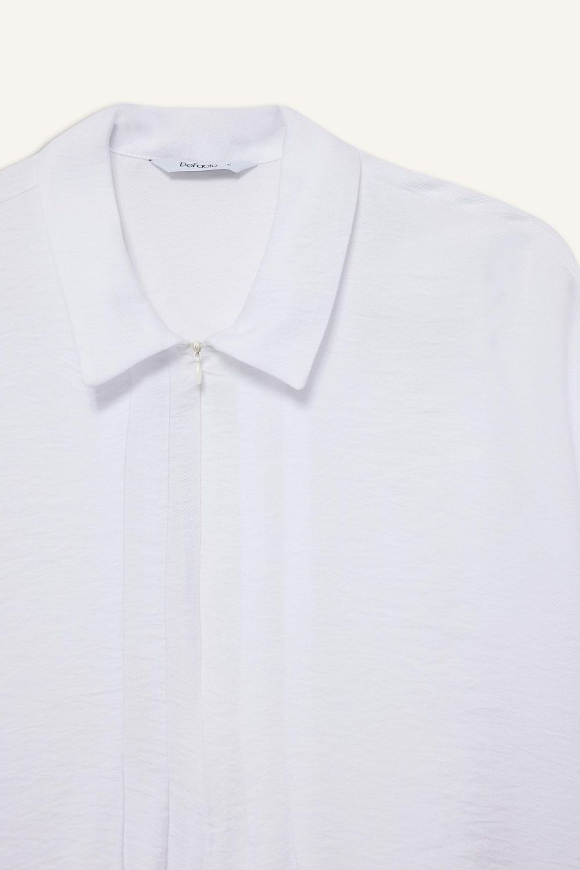 WOMAN White Relax Fit Shirt Collar Long Sleeve Shirt