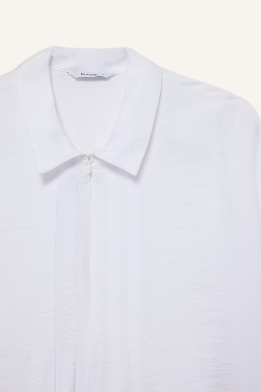 Женщины Кремовый Relax Fit Shirt Collar Long Sleeve Shirt