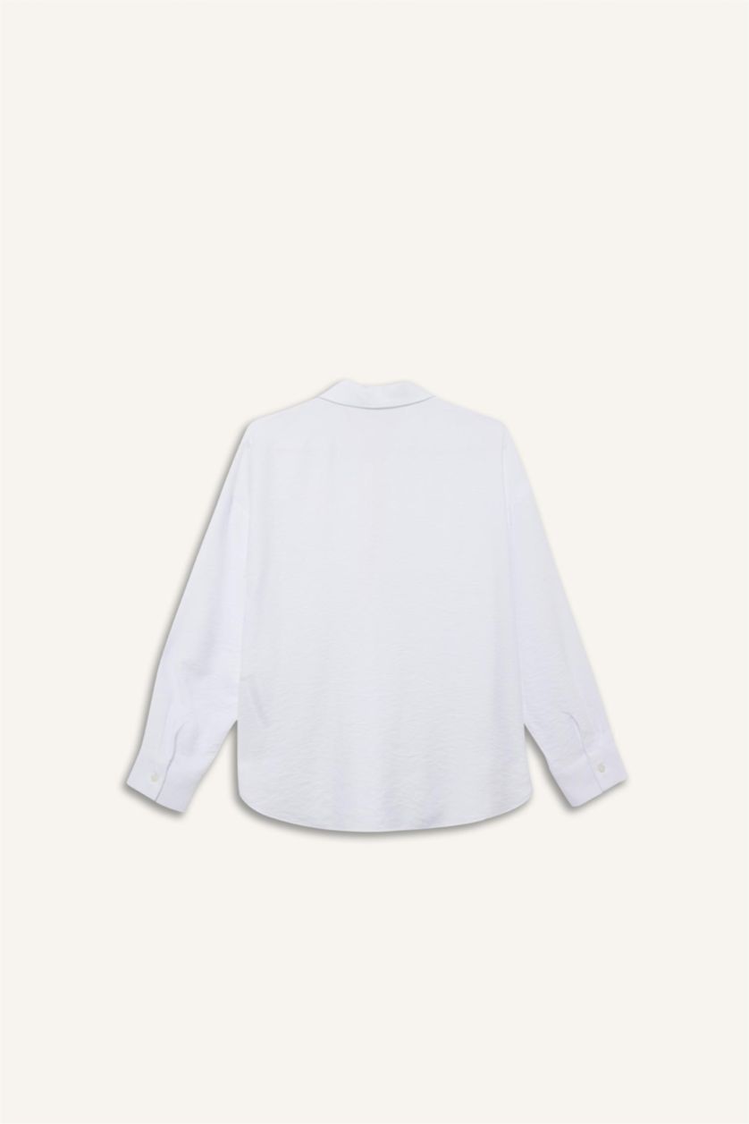 WOMAN White Relax Fit Shirt Collar Long Sleeve Shirt