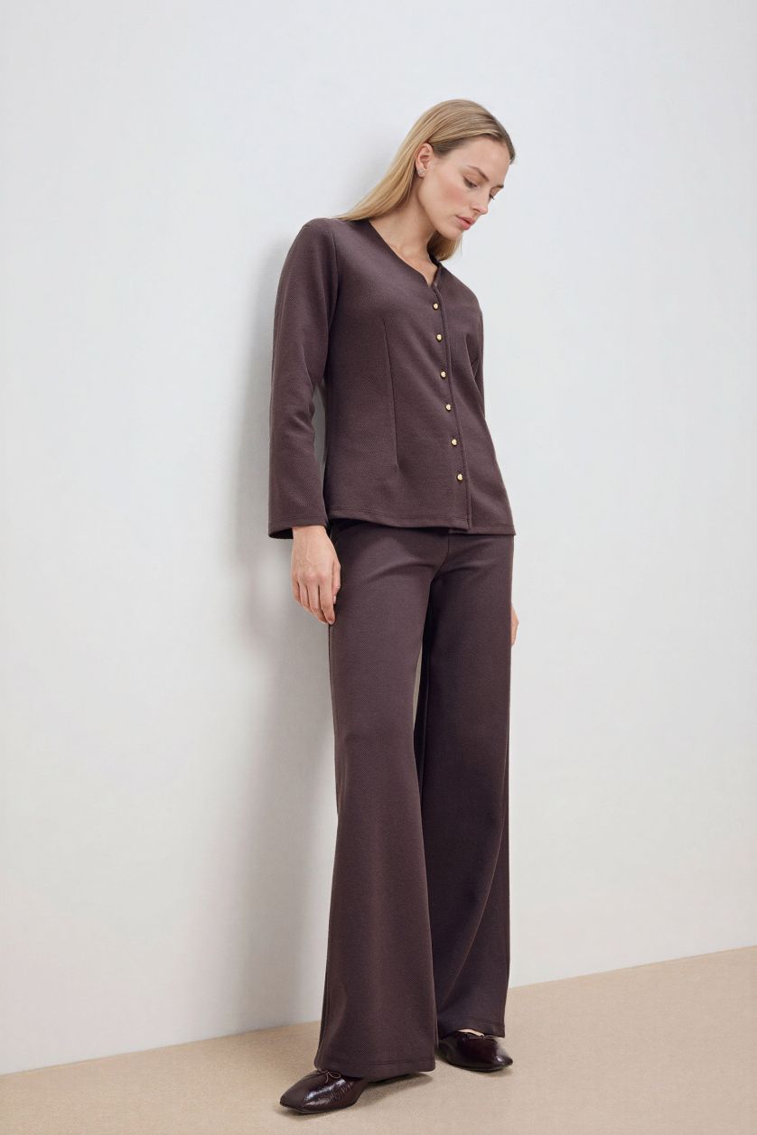 حريمي بني بنطلون قصة واسعة مستقيمة برجل عادية