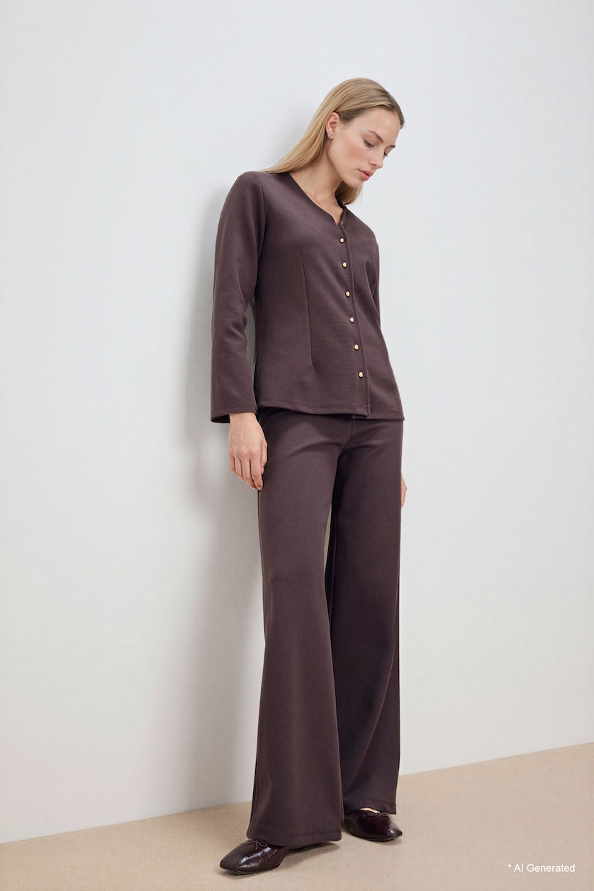 Women Brown Straight Wide Leg Trousers