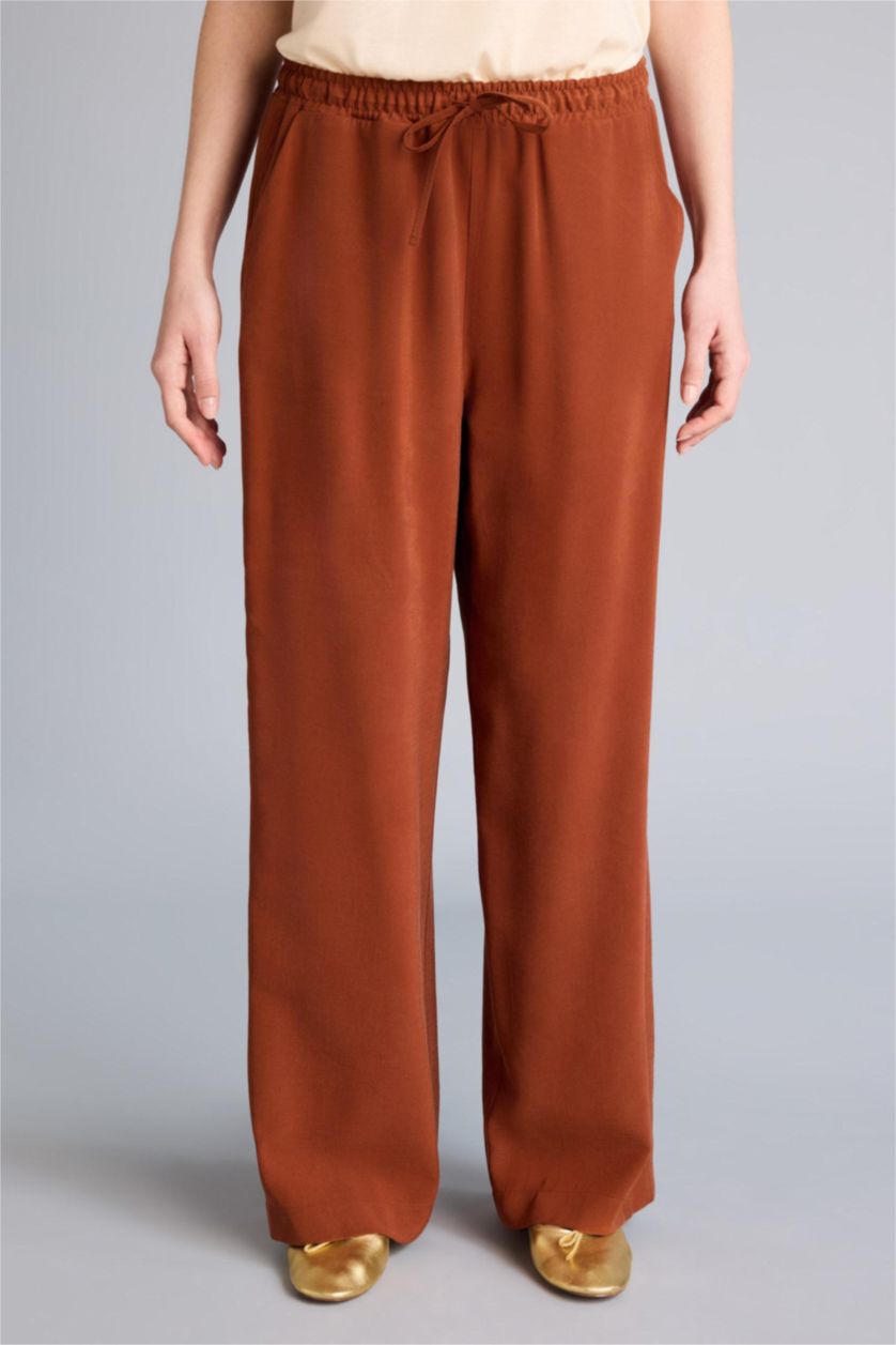 Woman Light Brown Straight Fit Wide Leg Trousers