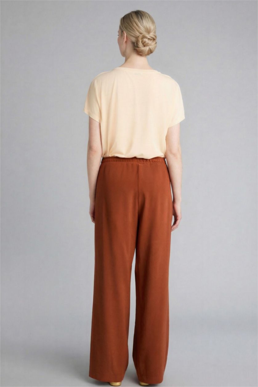 Woman Light Brown Straight Fit Wide Leg Trousers