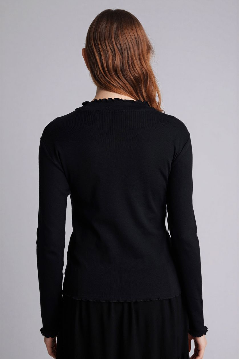 Kadın Siyah Slım Fıt Uzun Kollu Tunik