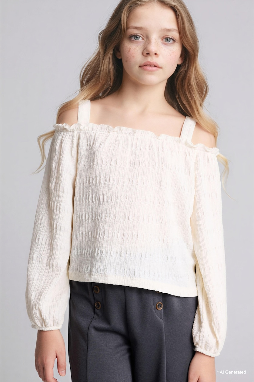 Girls & Teens Ecru Girl Crinkle 2 Piece Set