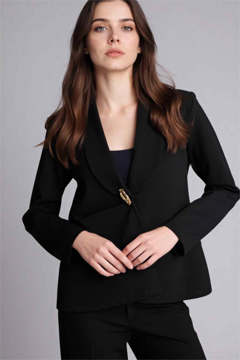 Woman Black Asymmetric V-Neck Pique Cardigan