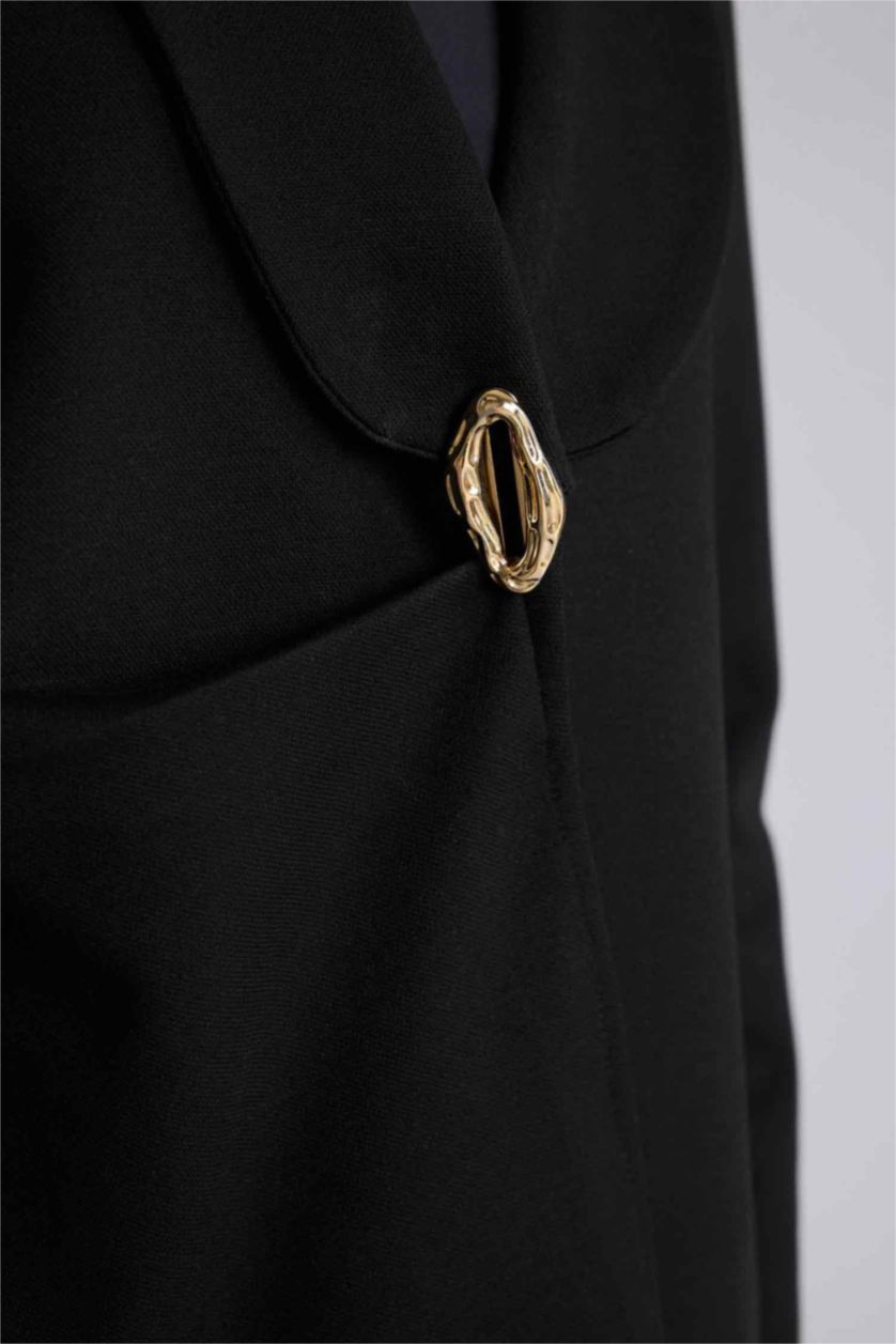 Woman Black Asymmetric V-Neck Pique Cardigan