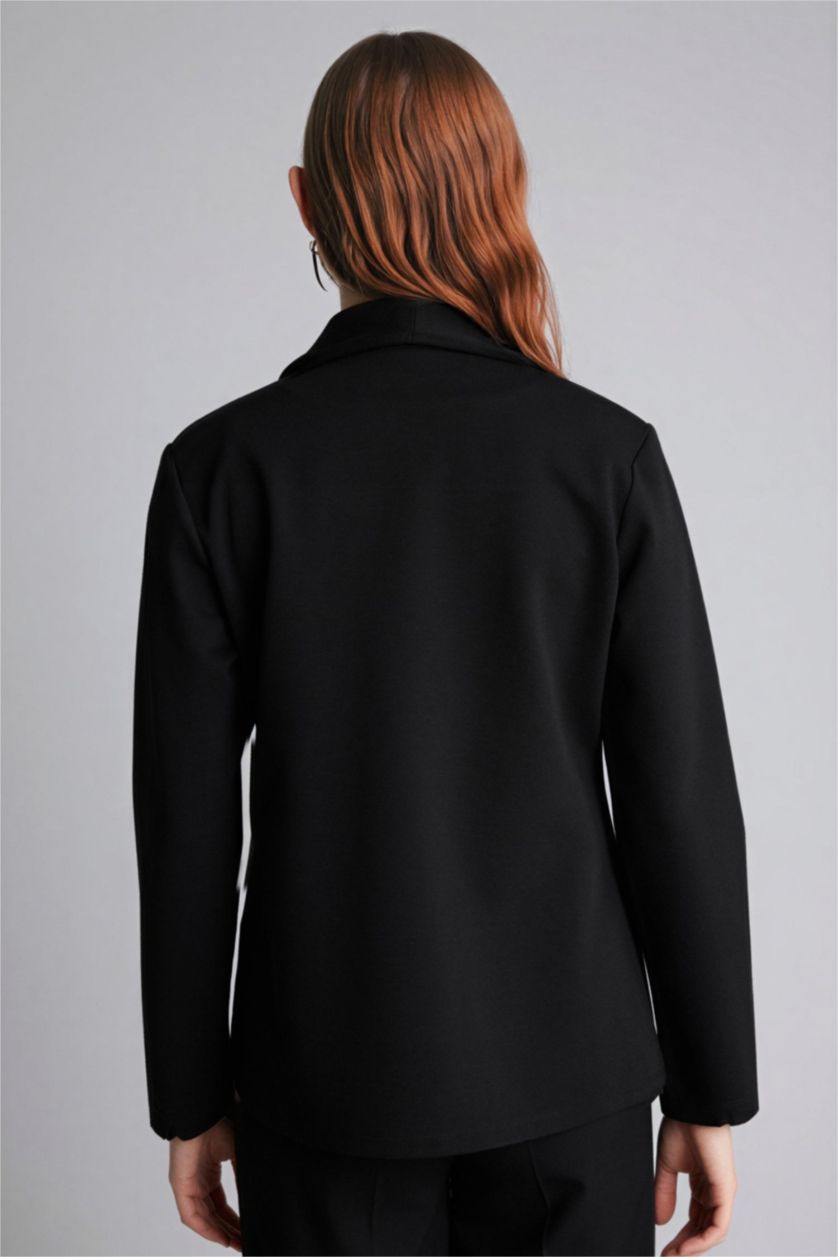 Woman Black Asymmetric V-Neck Pique Cardigan