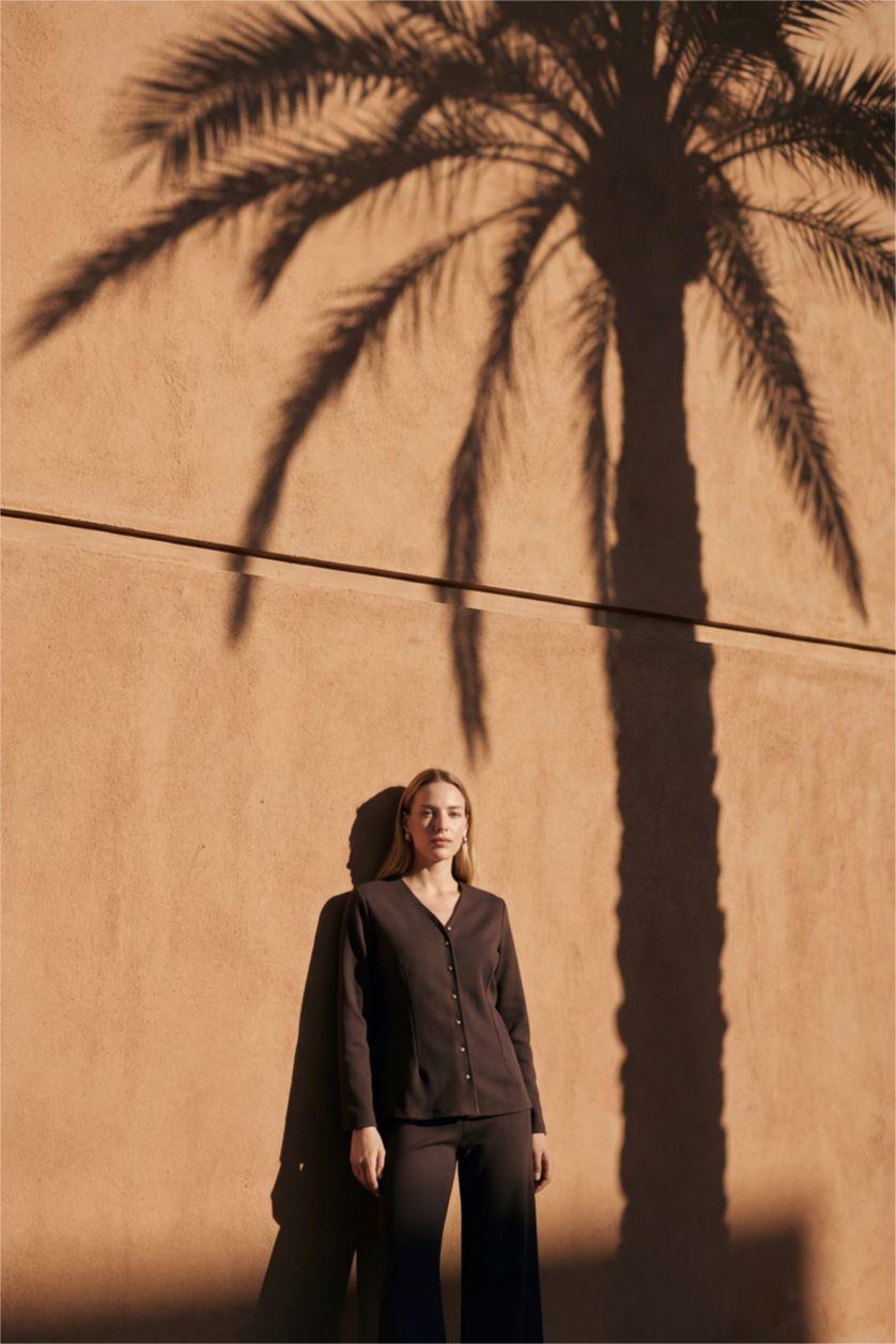 WOMAN Brown Regular Fit V-Neck Cardigan