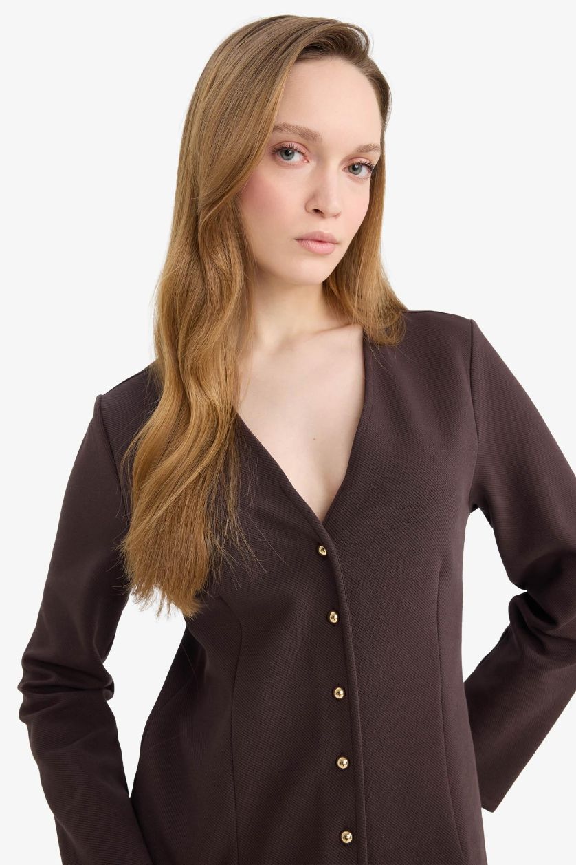WOMAN Brown Regular Fit V-Neck Cardigan