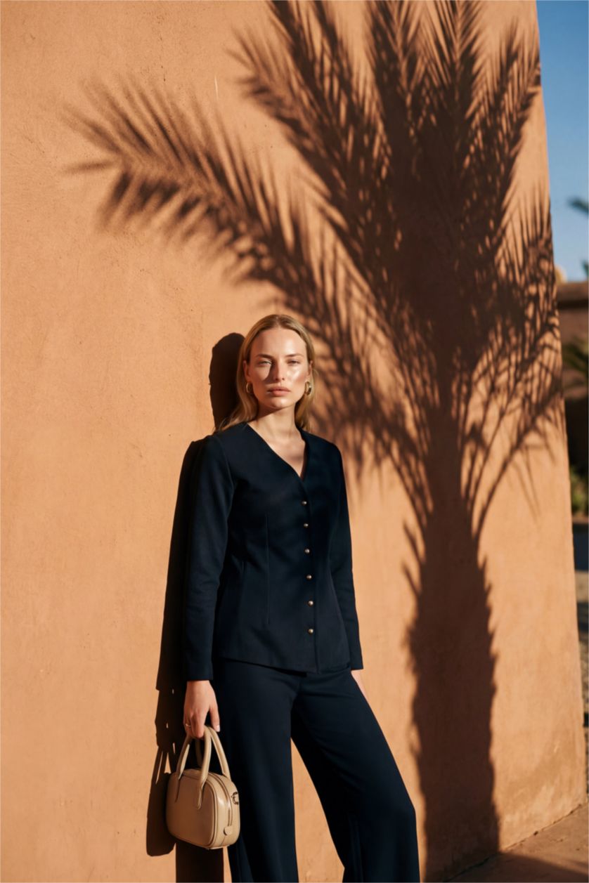 Kadın Lacivert Regular Fıt V Yaka Hırka