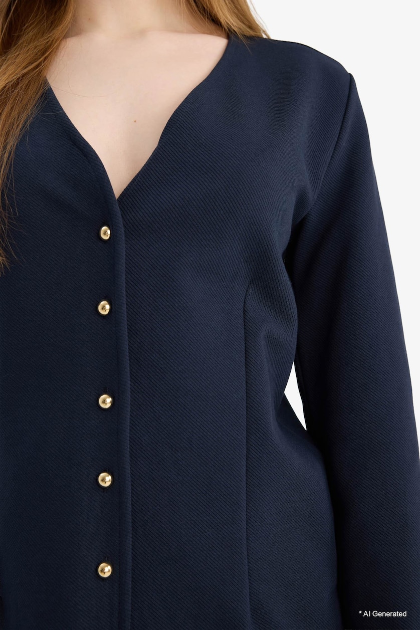 Kadın Lacivert Regular Fit V Yaka Basic Hırka