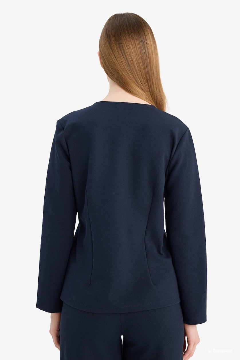 Kadın Lacivert Regular Fit V Yaka Basic Hırka