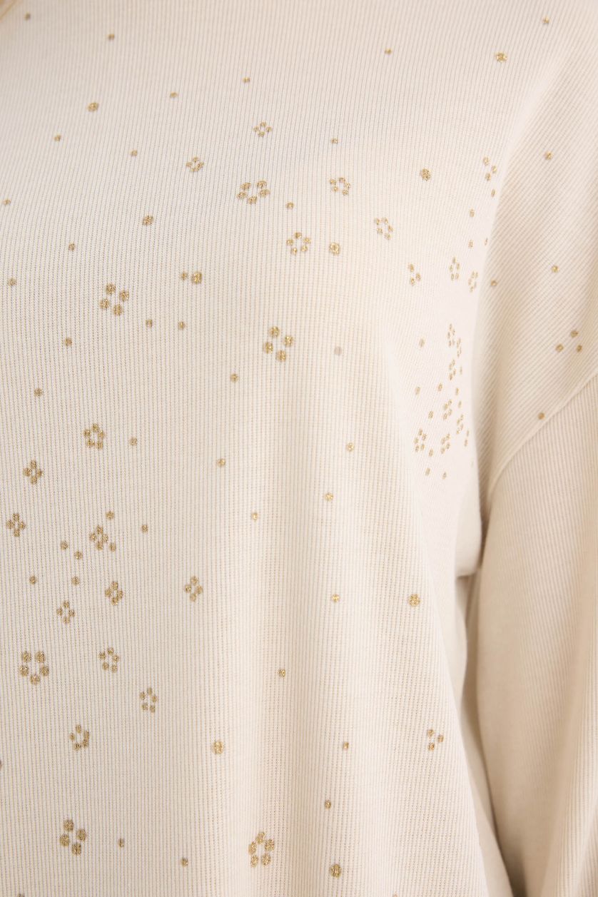 Женщины Светлый визон Футболка Relax Fit с круглым вырезом и длинным рукавом