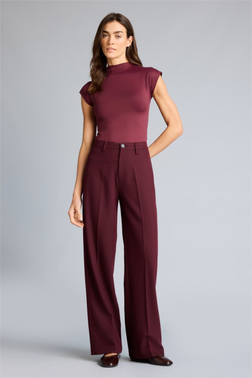 Kadın Bordo Slım Fıt Yarım Balıkçı Yaka Tişört