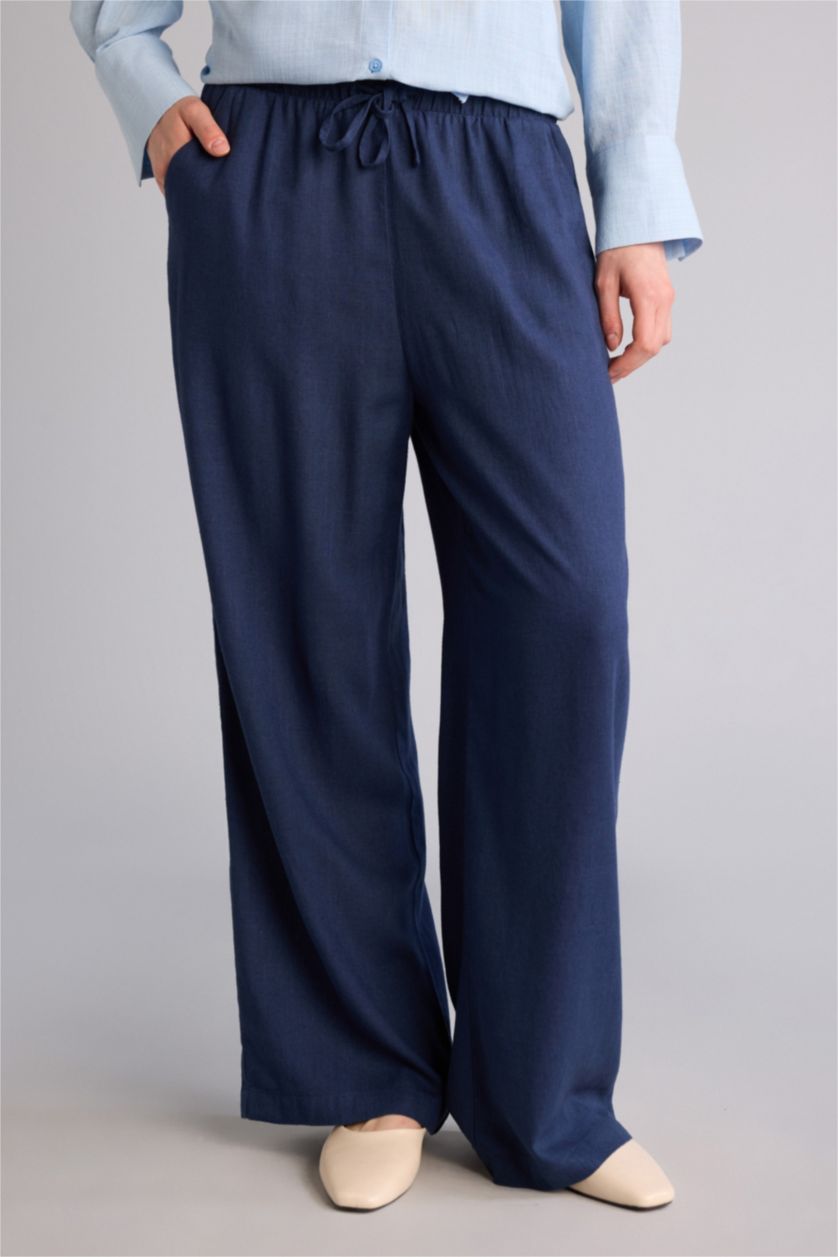 WOMAN NAVY Regular Fit Linen Trousers