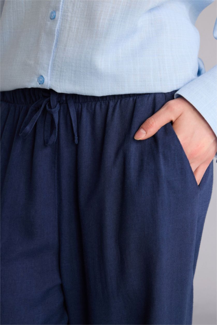 WOMAN NAVY Regular Fit Linen Trousers