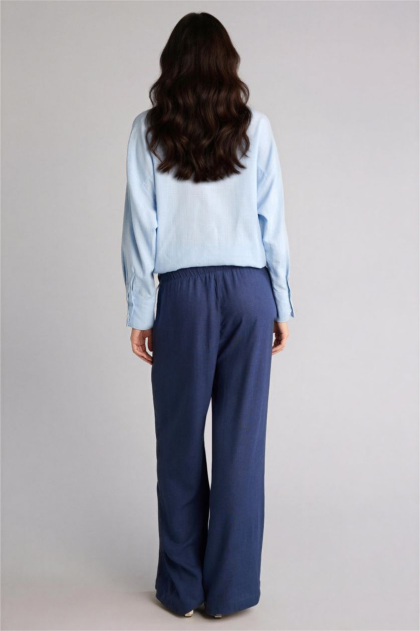 WOMAN NAVY Regular Fit Linen Trousers