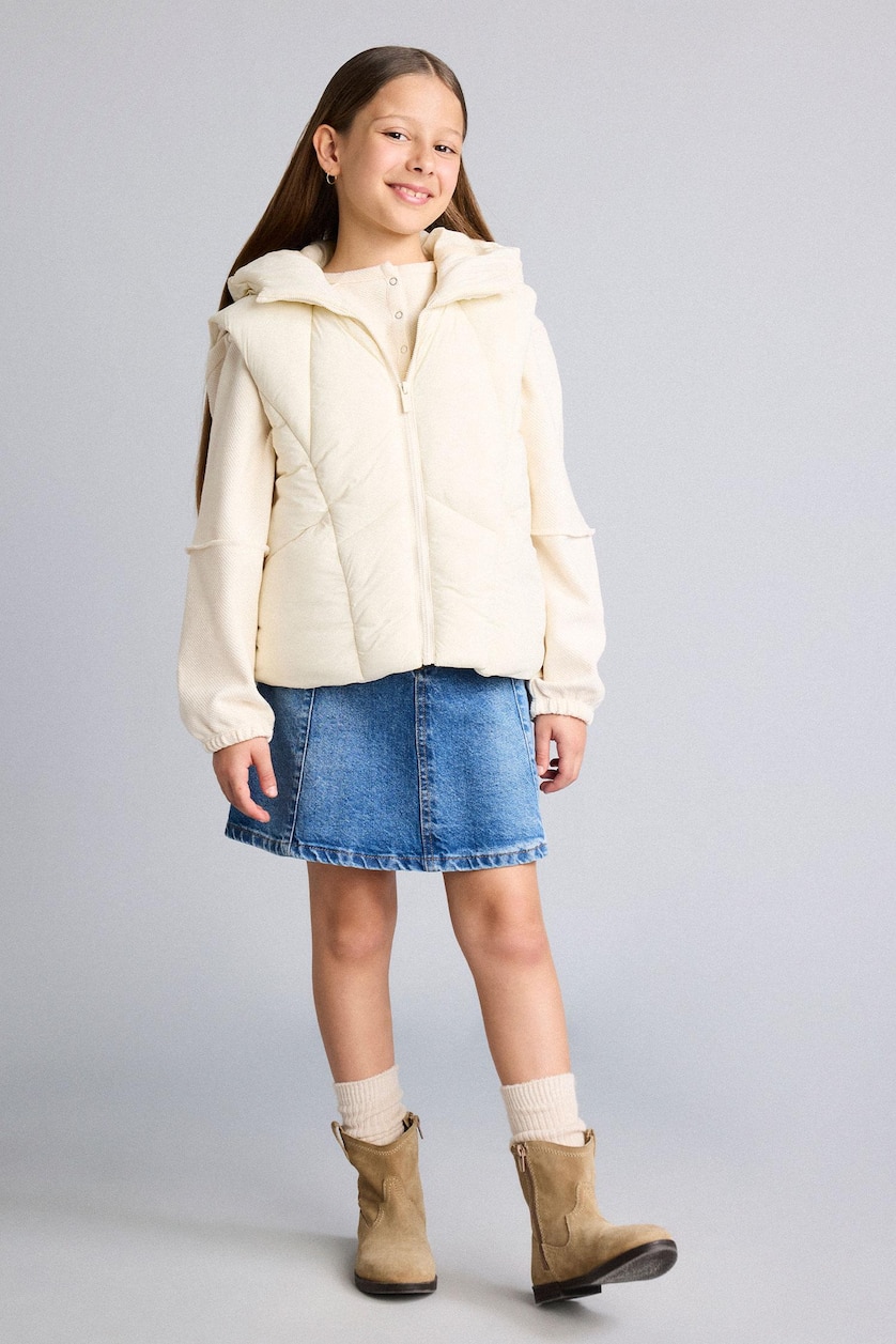 GIRLS & TEENS Ecru Girl Waterproof Hooded Zip-Up Vest
