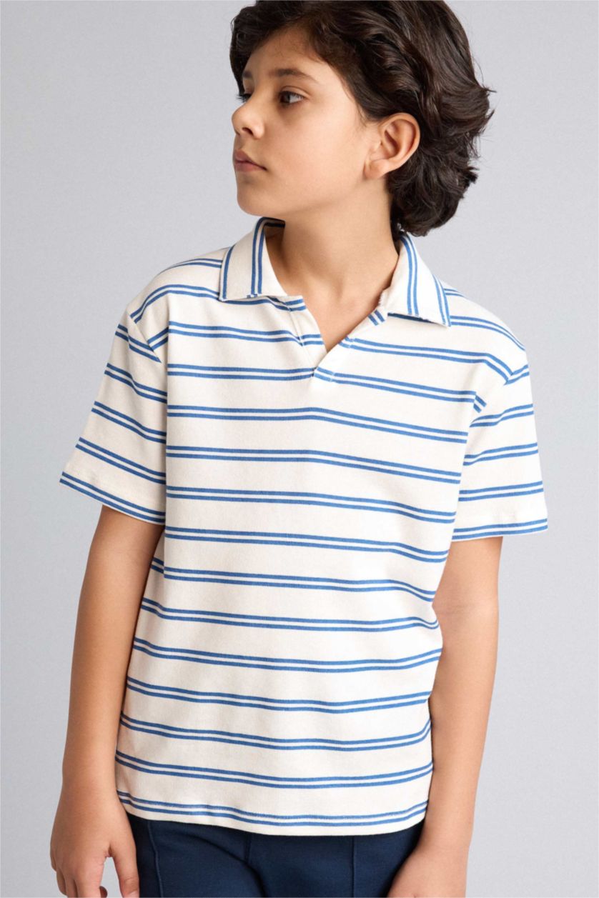 Erkek Çocuk - Genç Erkek Ekru Çizgili Tişört Pantolon 2'li Takım Erkek Çocuk