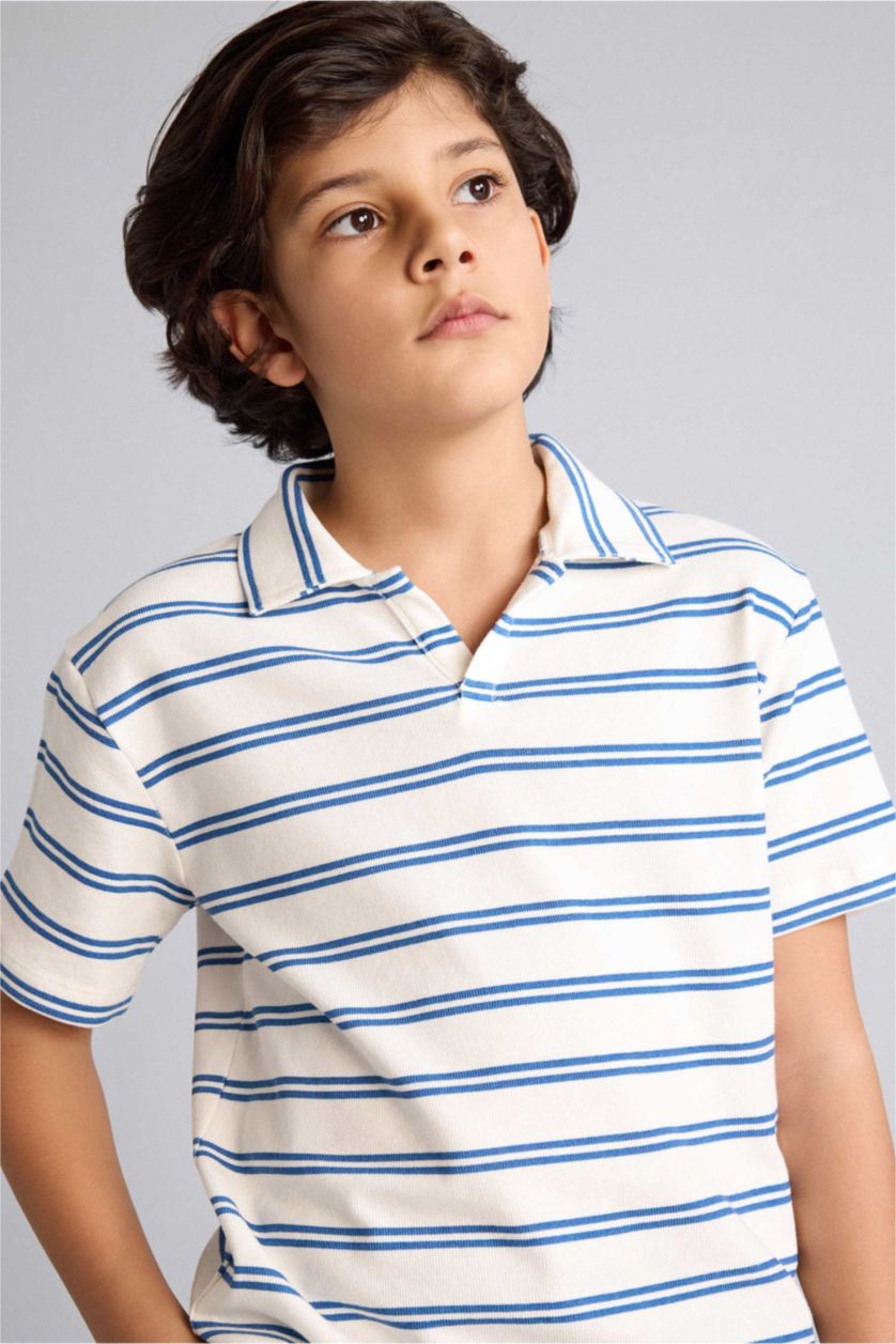 Erkek Çocuk - Genç Erkek Ekru Çizgili Tişört Pantolon 2'li Takım Erkek Çocuk