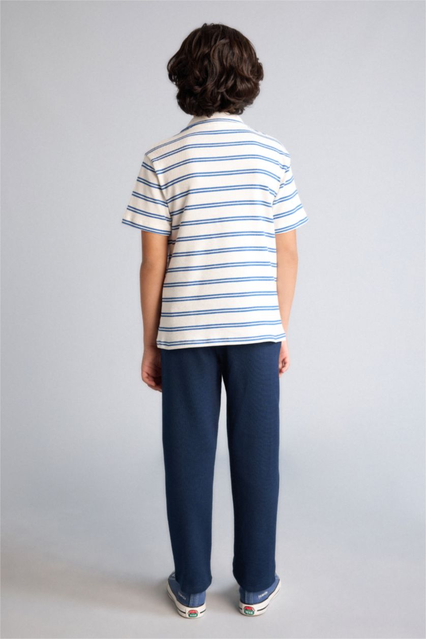 Erkek Çocuk - Genç Erkek Ekru Çizgili Tişört Pantolon 2'li Takım Erkek Çocuk