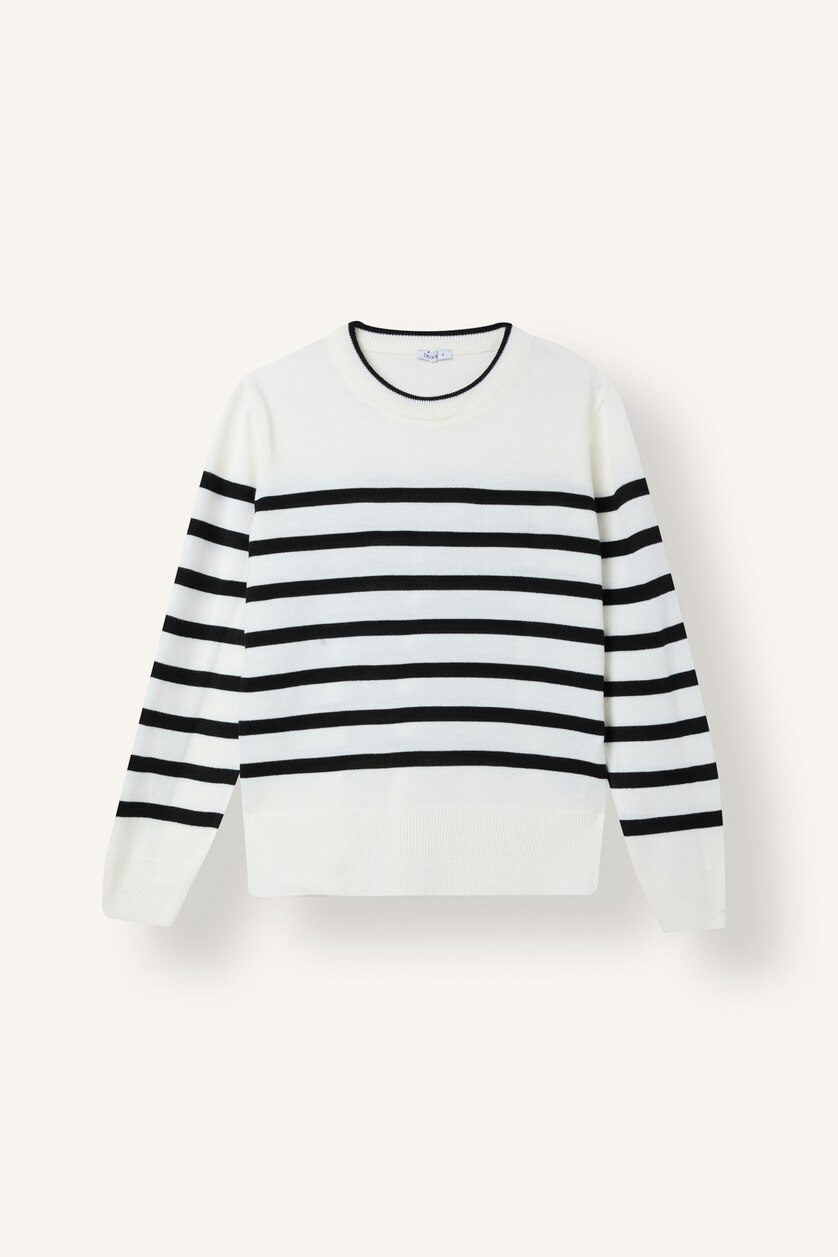 WOMAN Ecru Regular Fit Ultra Soft Ecru Striped Crew Neck Sweater