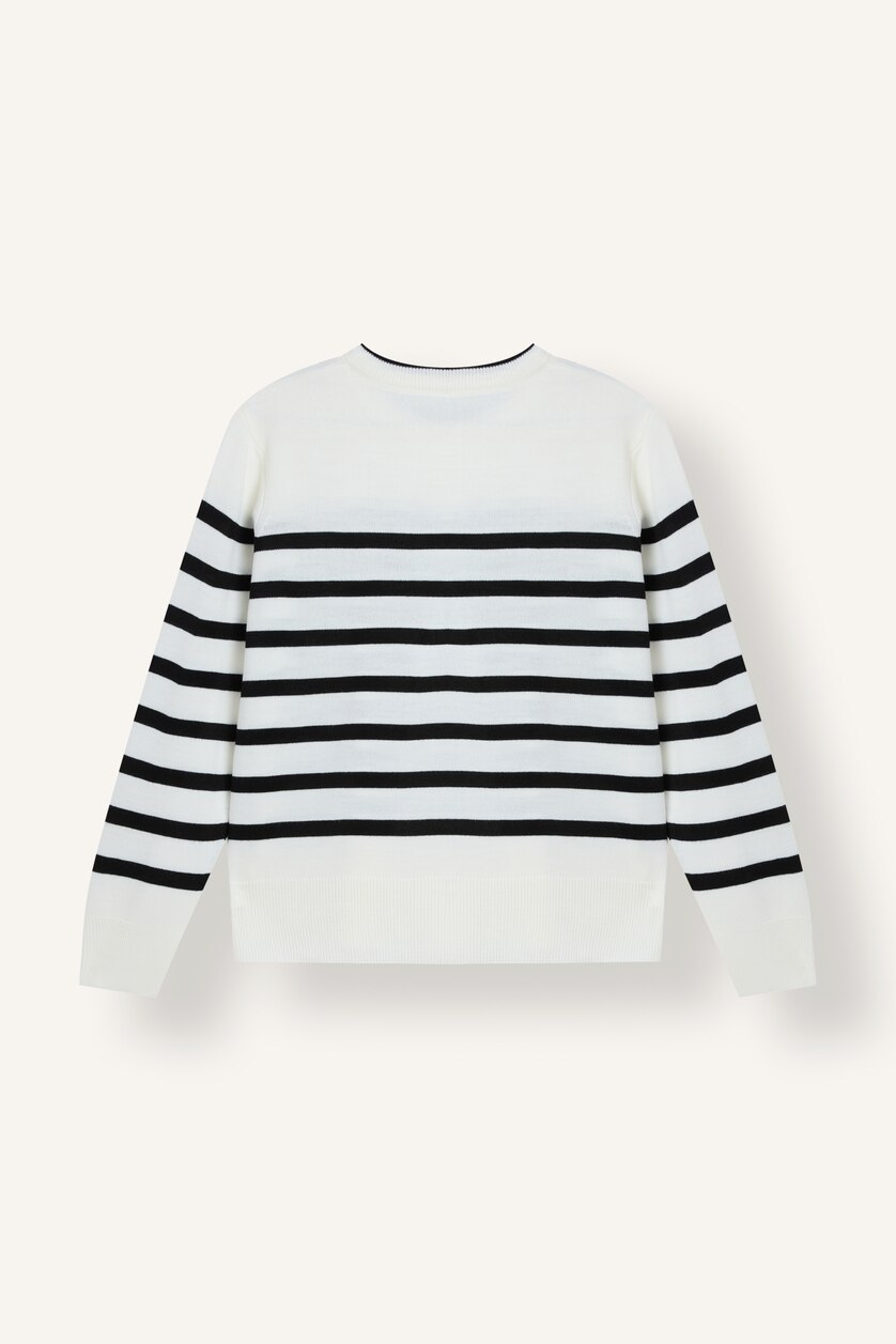 WOMAN Ecru Regular Fit Ultra Soft Ecru Striped Crew Neck Sweater