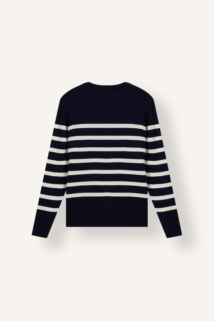 WOMAN NAVY Regular Fit Crew Neck Striped Pullover