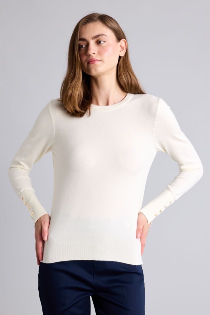 Kadın Ekru Regular Fit Kazak