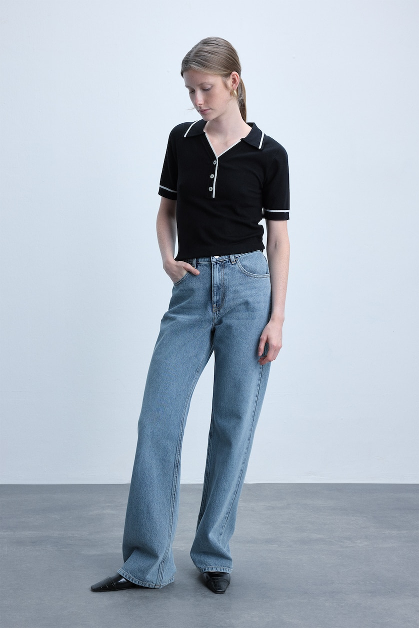 Women Black Regular Fit Polo Neck Short Sleeve T-Shirt
