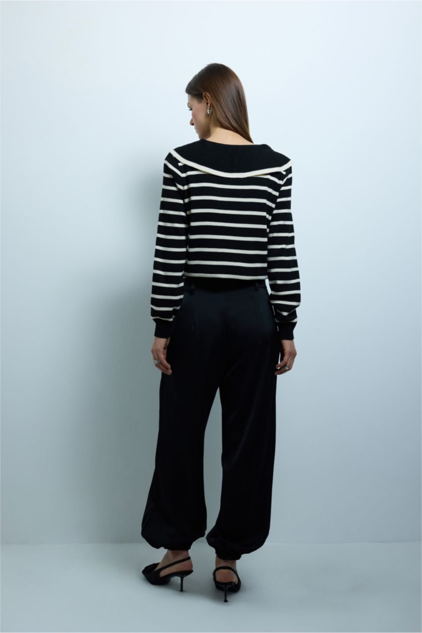 Kadın Siyah Balloon Fit Saten Pantolon