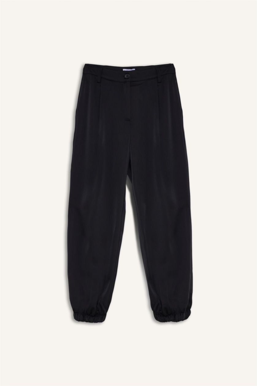 Kadın Siyah Balloon Fit Saten Pantolon