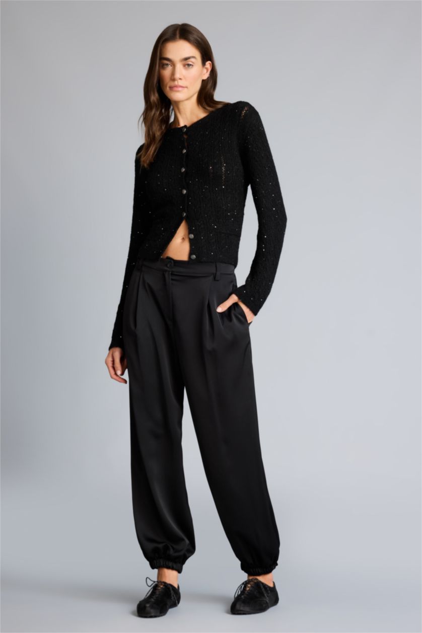 نساء أسود بنطرون قصة واسعة اوفر سايز برجل مطاطي