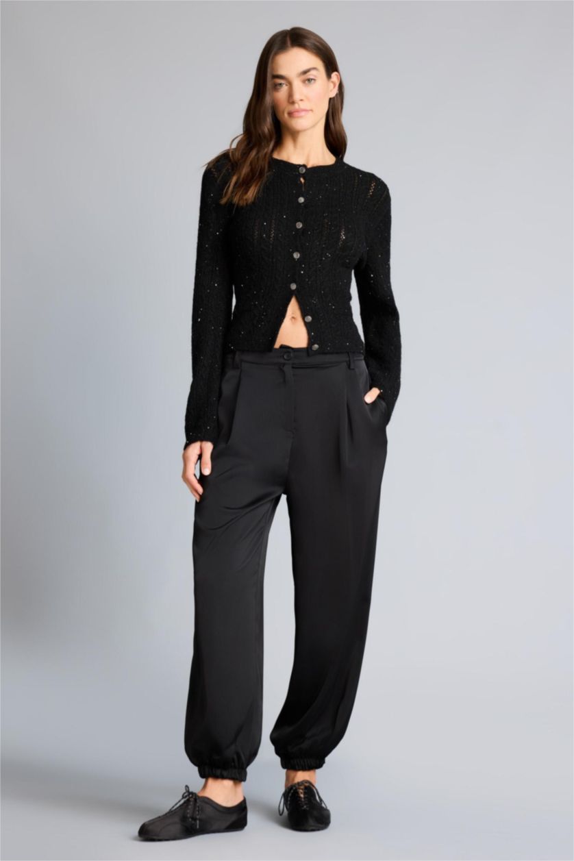 نساء أسود بنطرون قصة واسعة اوفر سايز برجل مطاطي