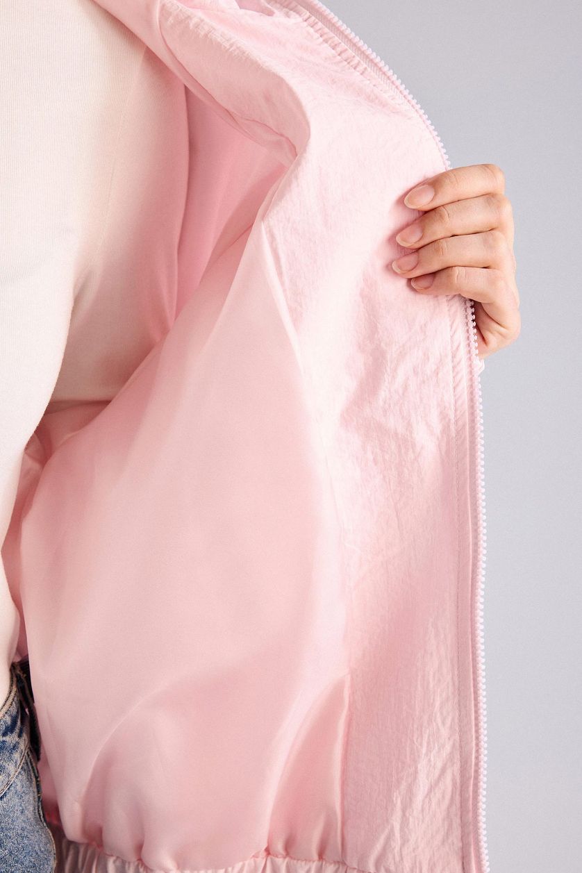 Kadın Açık Pembe Dik Yaka Astarlı Paraşüt Ceket