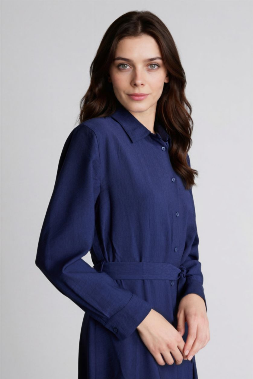 FEMME Marin Robe Tissée À Manches Longues