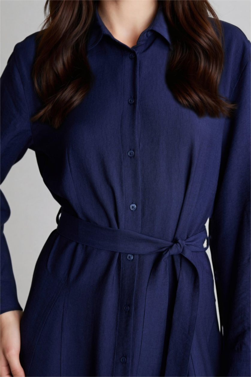 FEMME Marin Robe Tissée À Manches Longues