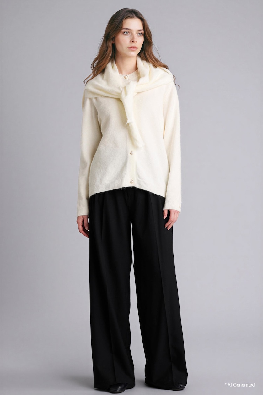 FEMME Écru Gilet en maille avec écharpe