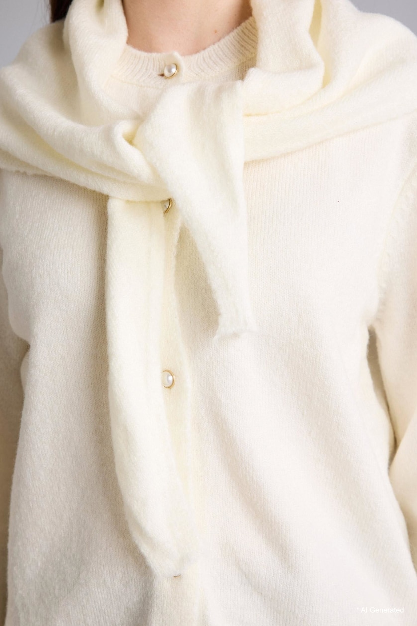 FEMME Écru Gilet en maille avec écharpe