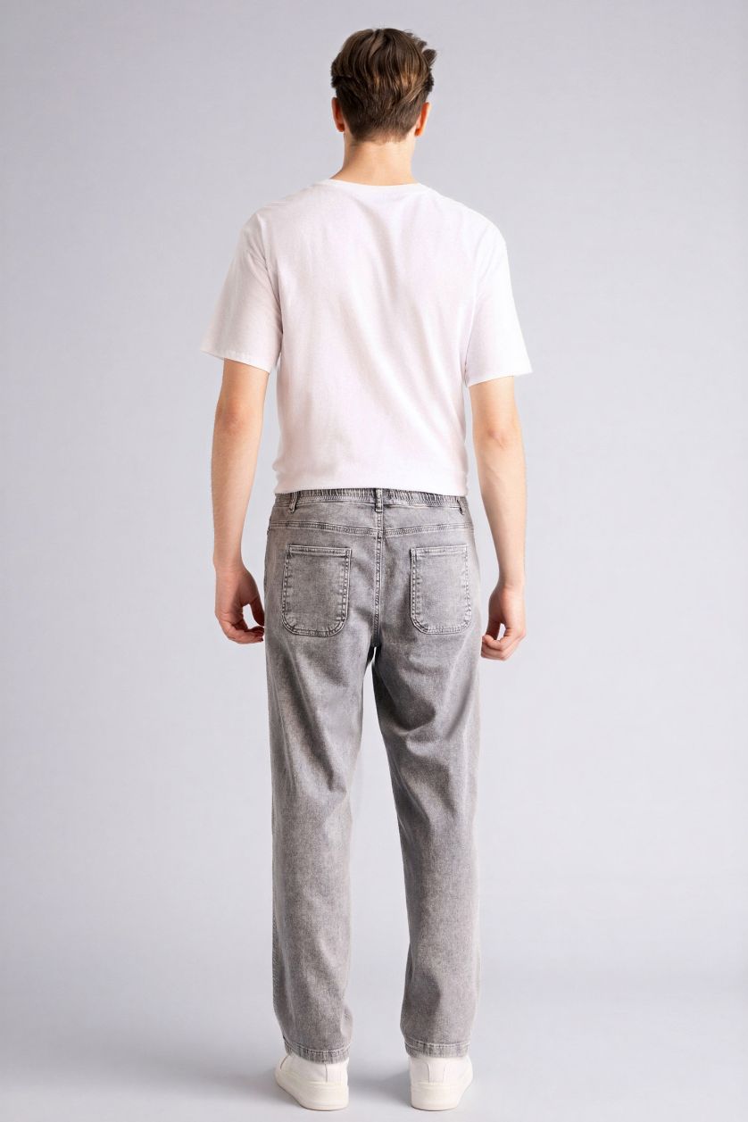 رجال رمادي فاتح بنطرون جينز وايد ليج برجل واسع ملمس ناعم