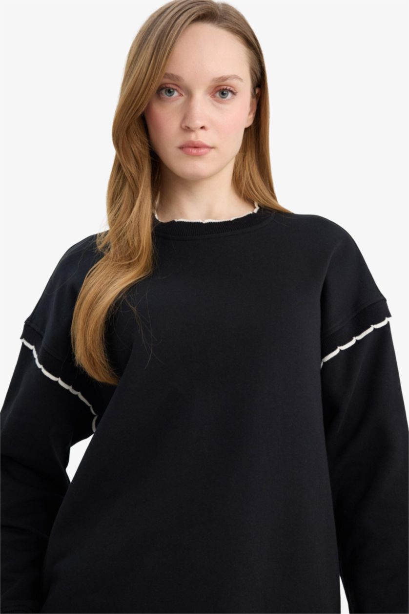 WOMAN Black Regular Fit Crew Neck Sweat Tunic