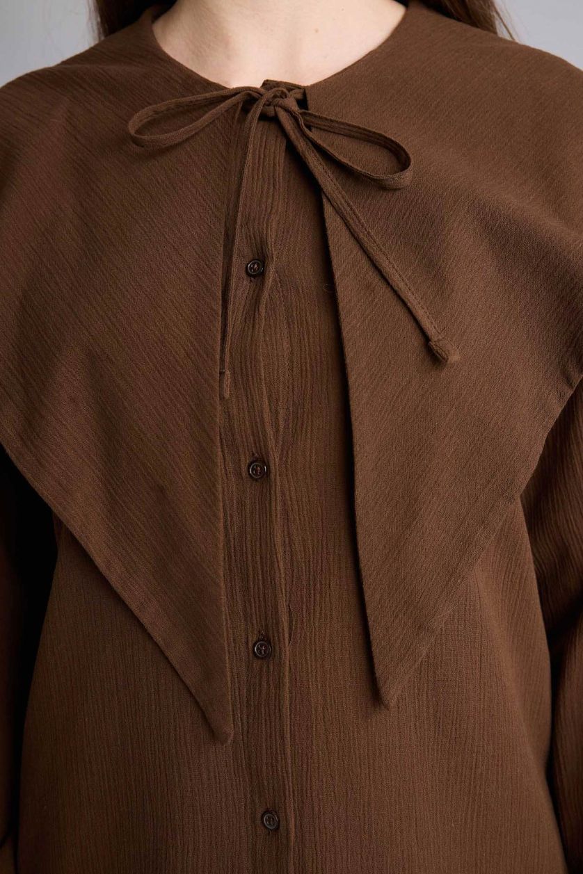 Kadın Kahve Flamlı Pamuk Tunik