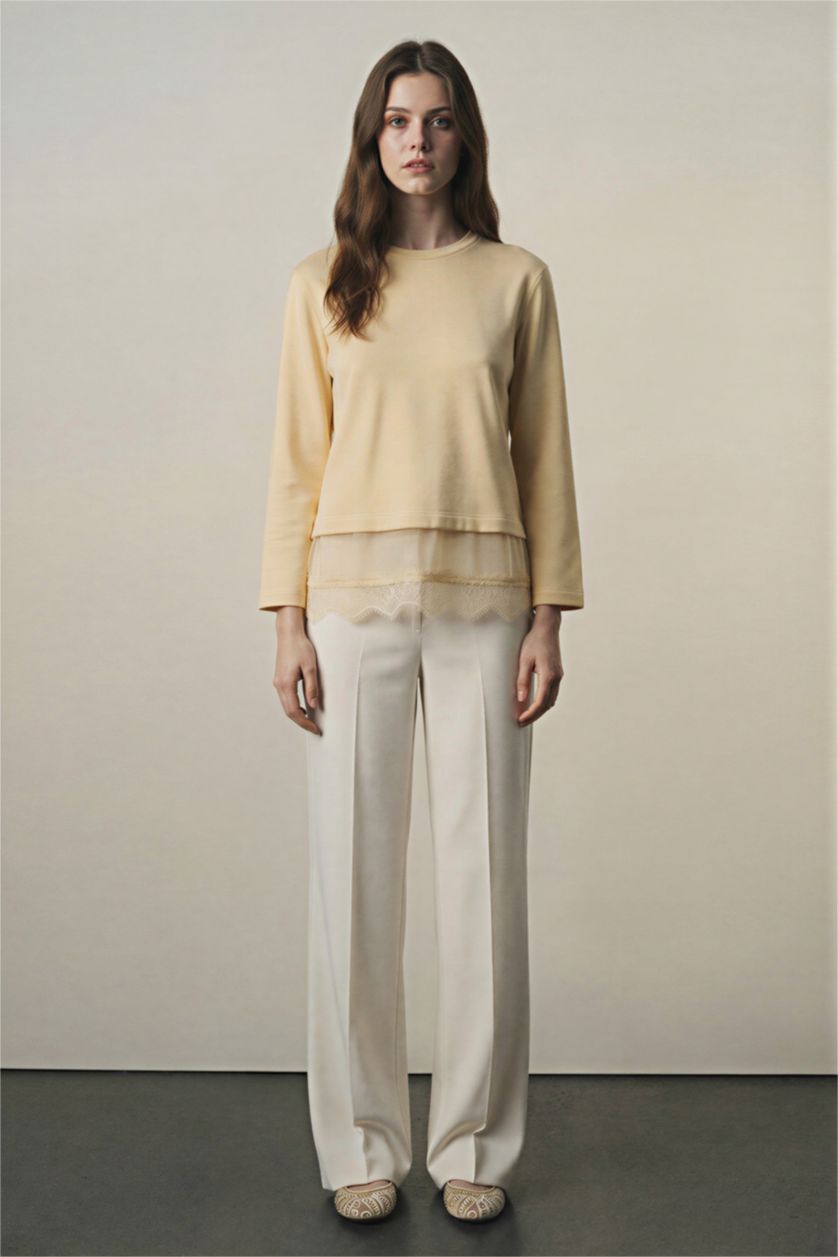 نساء أصفر سويت تونيك قصة عادية بياخة مستديرة