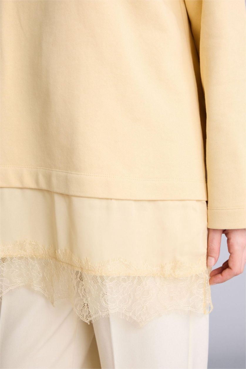 نساء أصفر سويت تونيك قصة عادية بياخة مستديرة