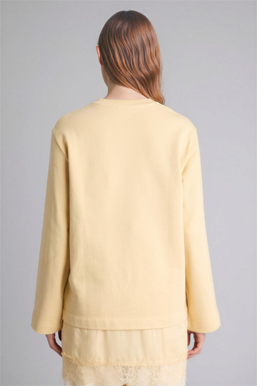 نساء أصفر سويت تونيك قصة عادية بياخة مستديرة