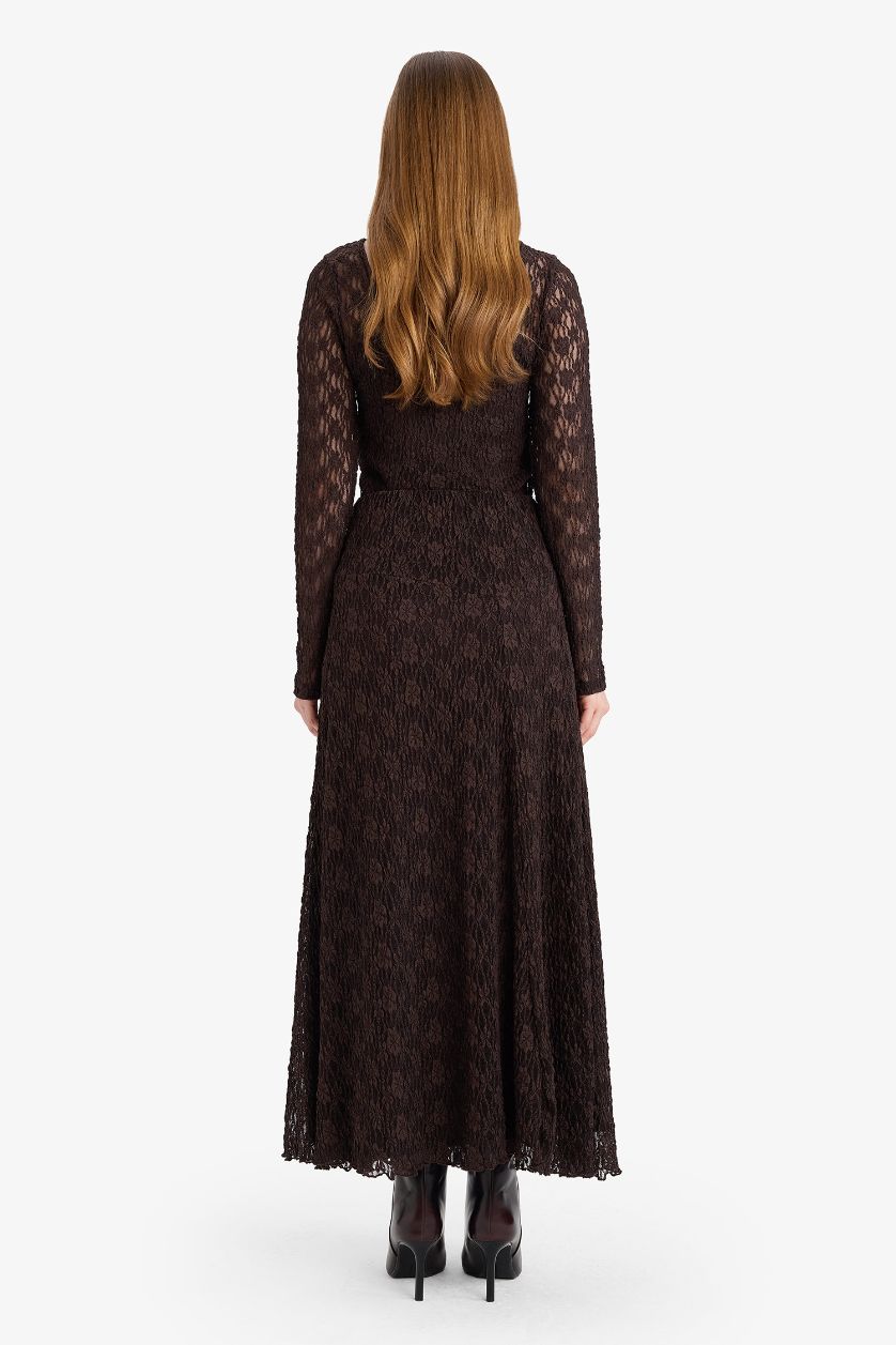 Kadın Kahve A Kesim Dantel Etek