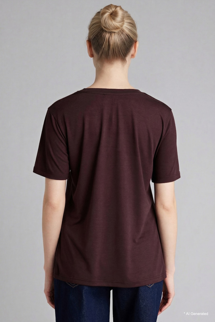 Women Brown Regular Fit Crew Neck Slogan Print T-Shirt