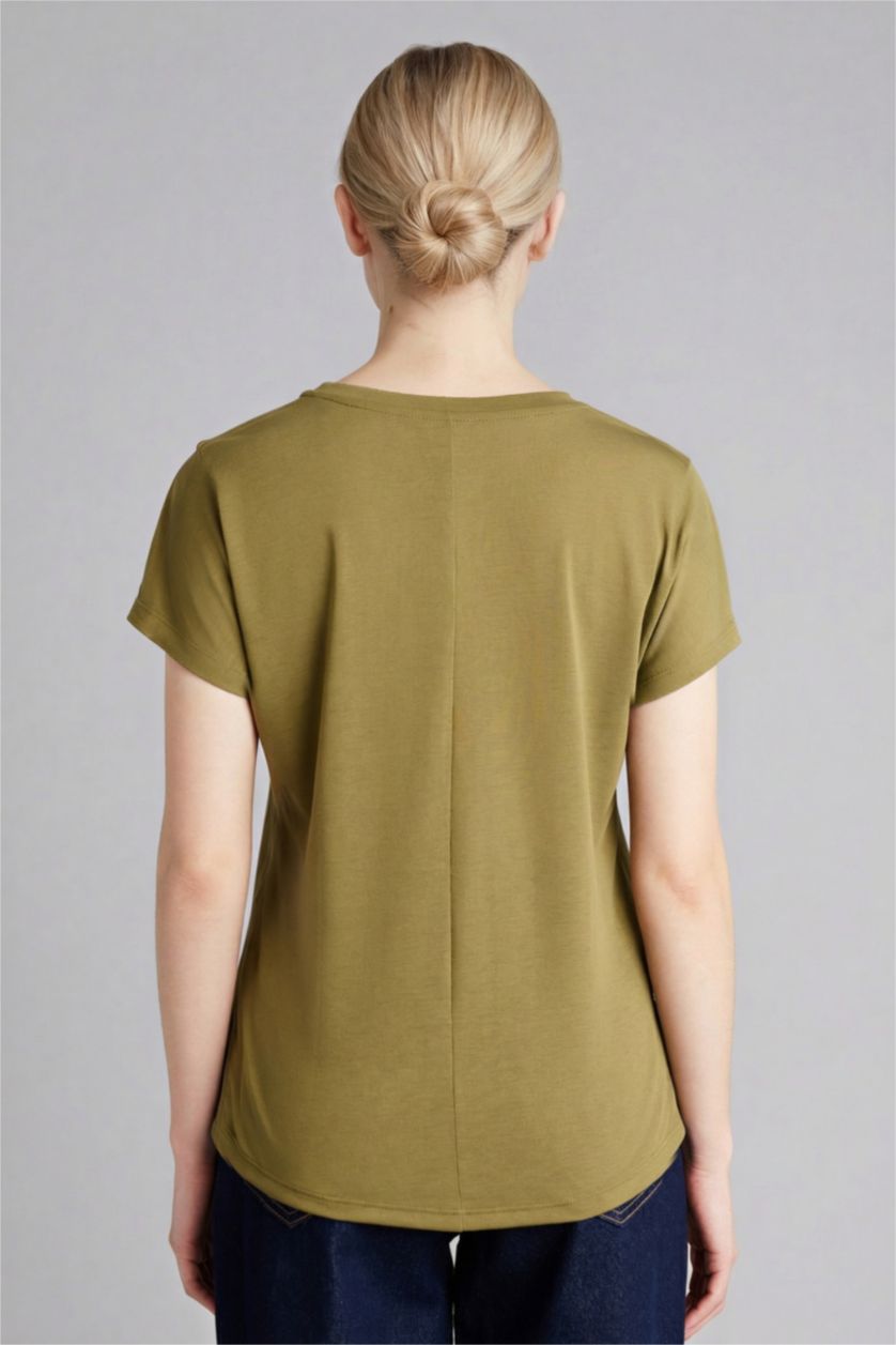 Kadın Haki Baskılı Kısa Kollu Tişört
